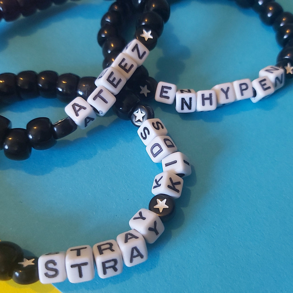 Kpop Group Kandi Black and White Beaded Bracelet- Festival, Raver, Kidcore, Gift