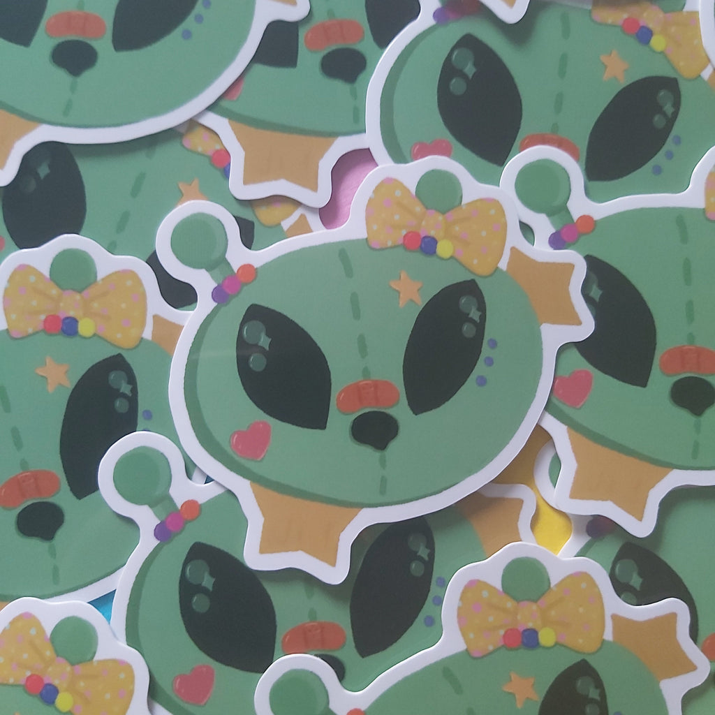 Decora Green Alien Plushie IKEA UFO Harajuku Kei Style 2.5 Inch Vinyl Sticker