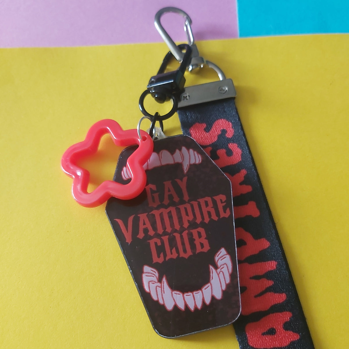 Gay Vampire Club Coffin Shaped Acrylic Charm I Love Vampires Keychain Lanyard Lobster Clasp Bag Cluster