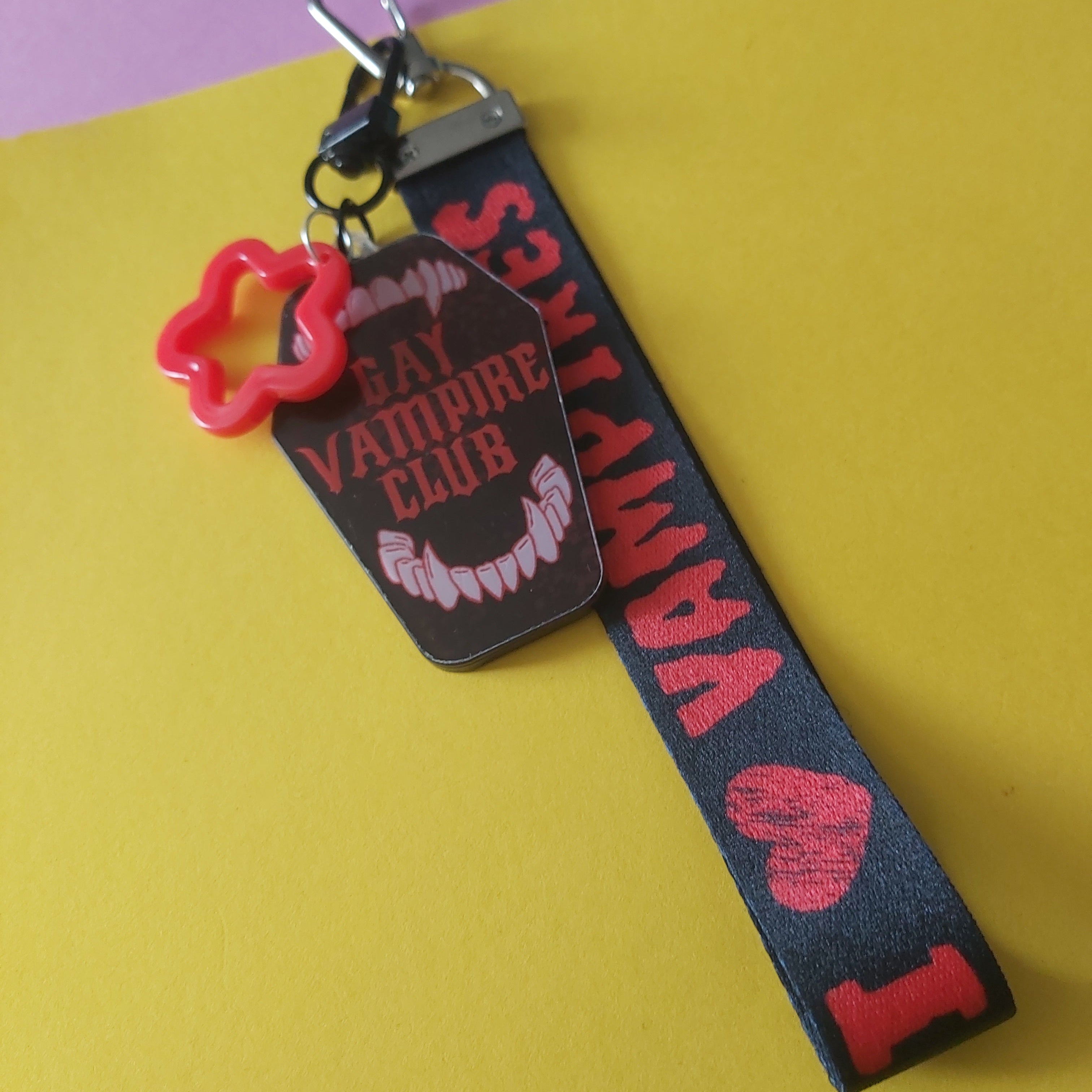 Gay Vampire Club Coffin Shaped Acrylic Charm I Love Vampires Keychain Lanyard Lobster Clasp Bag Cluster