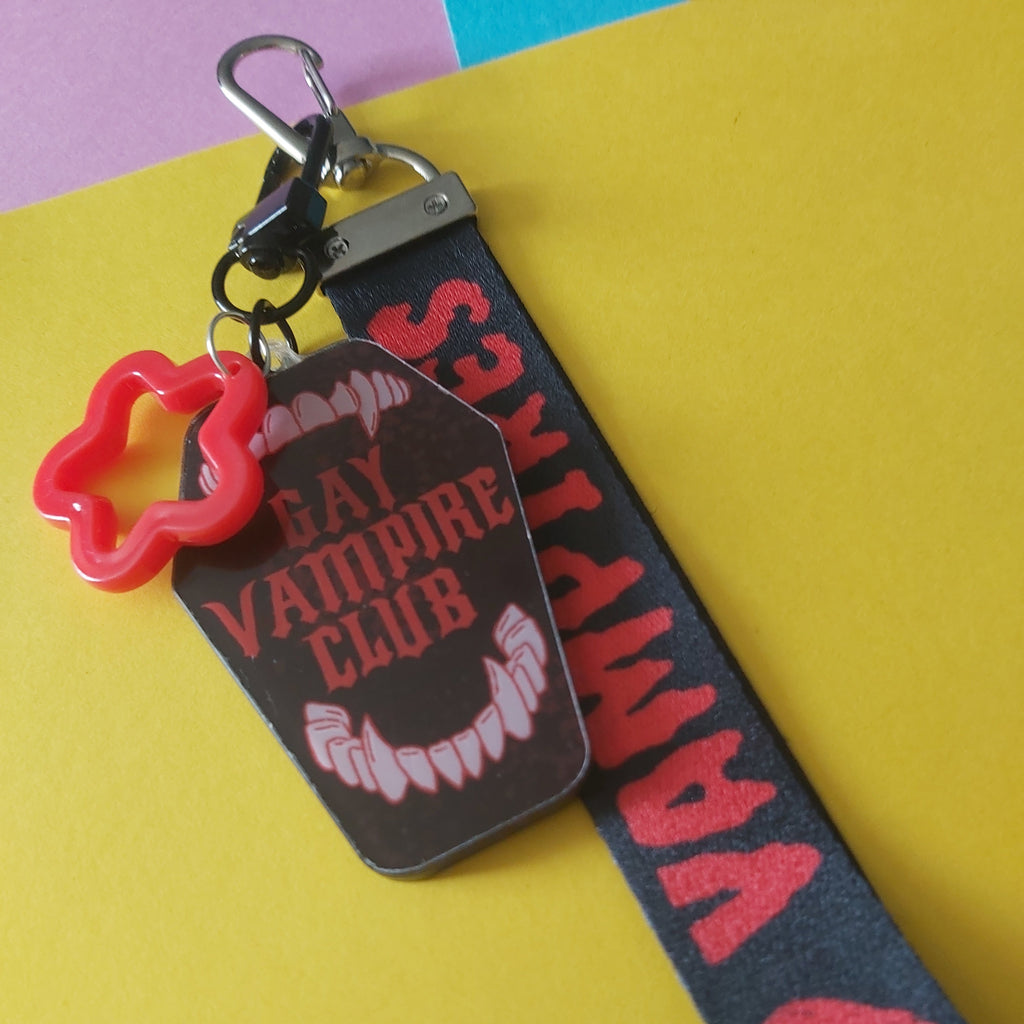 Gay Vampire Club Coffin Shaped Acrylic Charm I Love Vampires Keychain Lanyard Lobster Clasp Bag Cluster