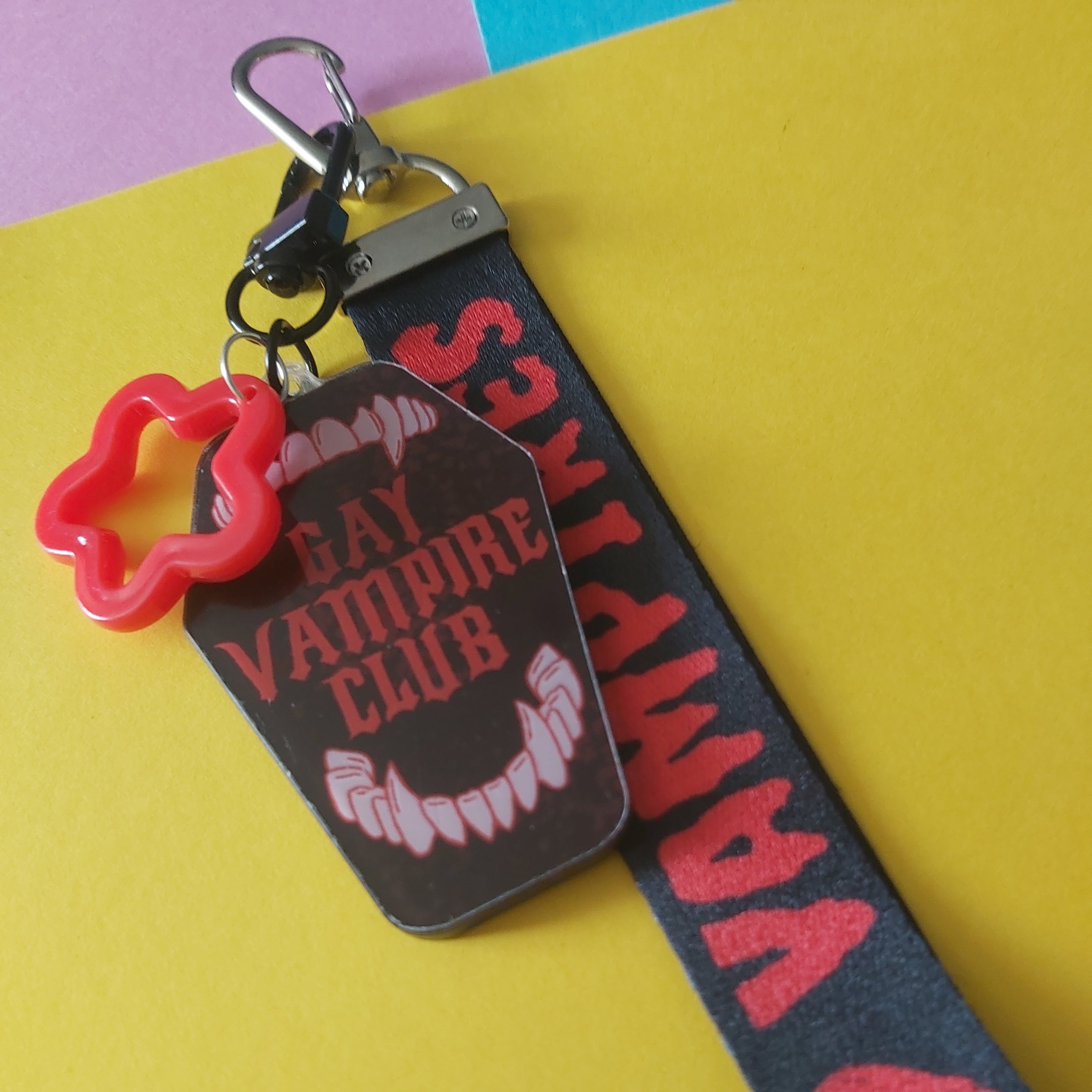 Gay Vampire Club Coffin Shaped Acrylic Charm I Love Vampires Keychain Lanyard Lobster Clasp Bag Cluster