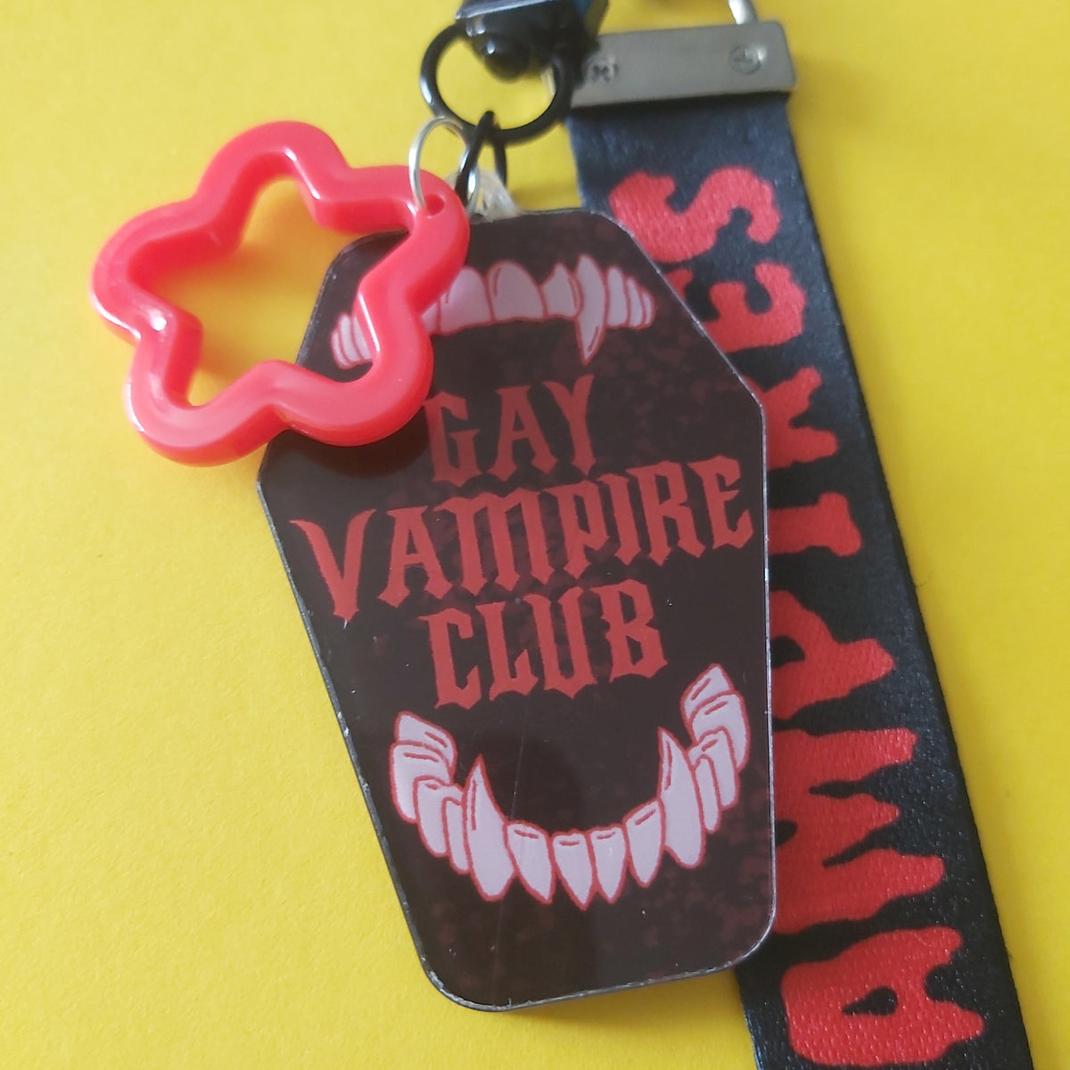 Gay Vampire Club Coffin Shaped Acrylic Charm I Love Vampires Keychain Lanyard Lobster Clasp Bag Cluster