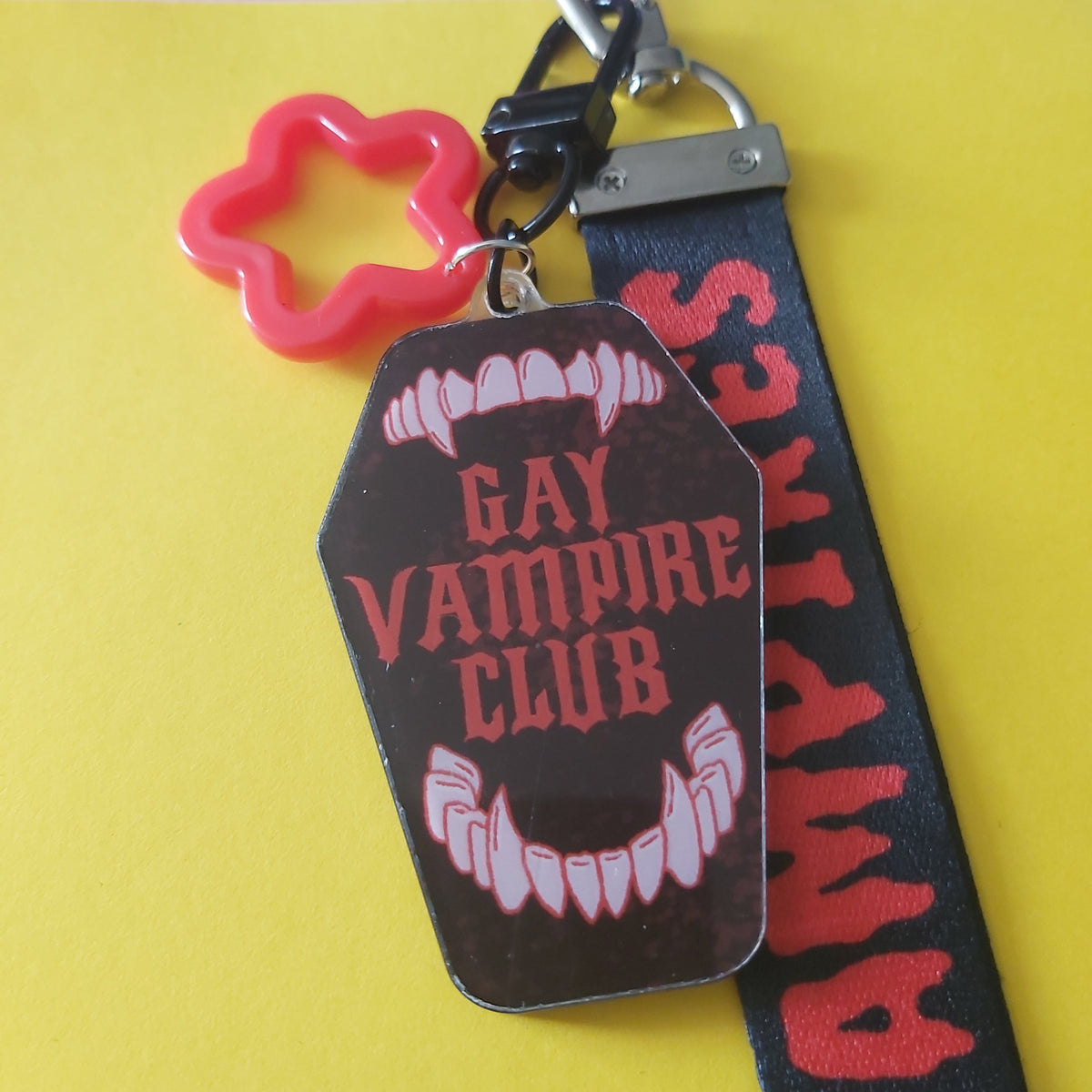 Gay Vampire Club Coffin Shaped Acrylic Charm I Love Vampires Keychain Lanyard Lobster Clasp Bag Cluster