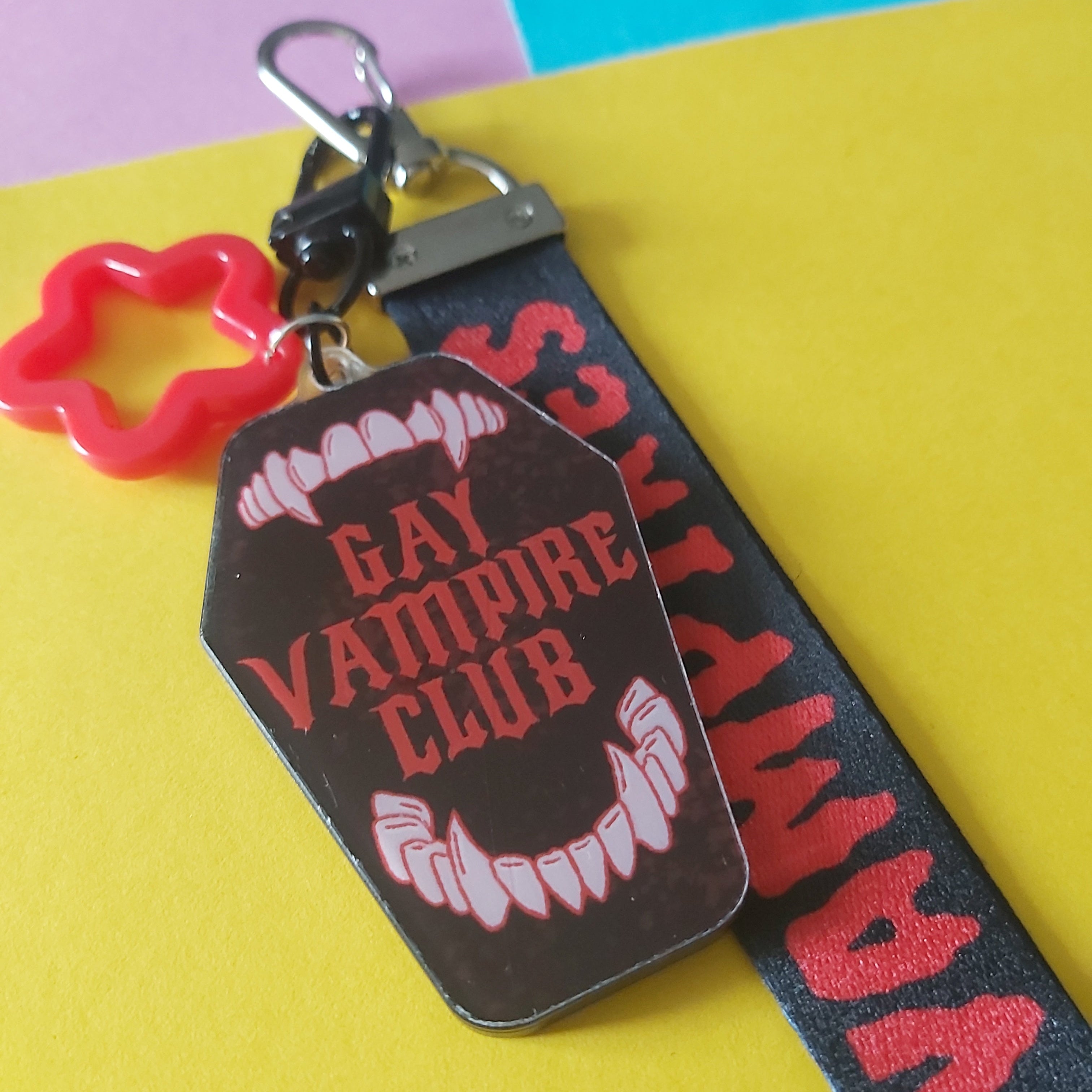 Gay Vampire Club Coffin Shaped Acrylic Charm I Love Vampires Keychain Lanyard Lobster Clasp Bag Cluster