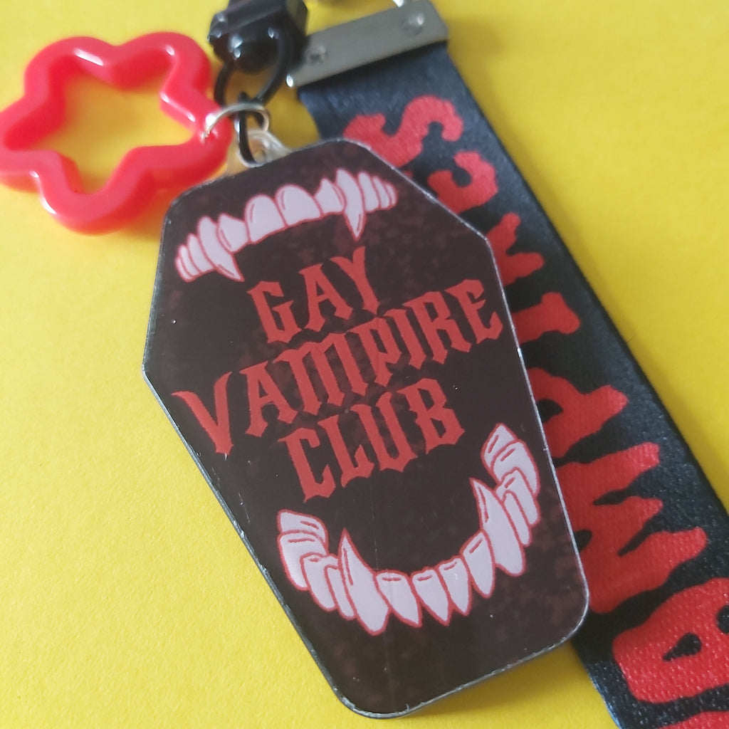 Gay Vampire Club Coffin Shaped Acrylic Charm I Love Vampires Keychain Lanyard Lobster Clasp Bag Cluster