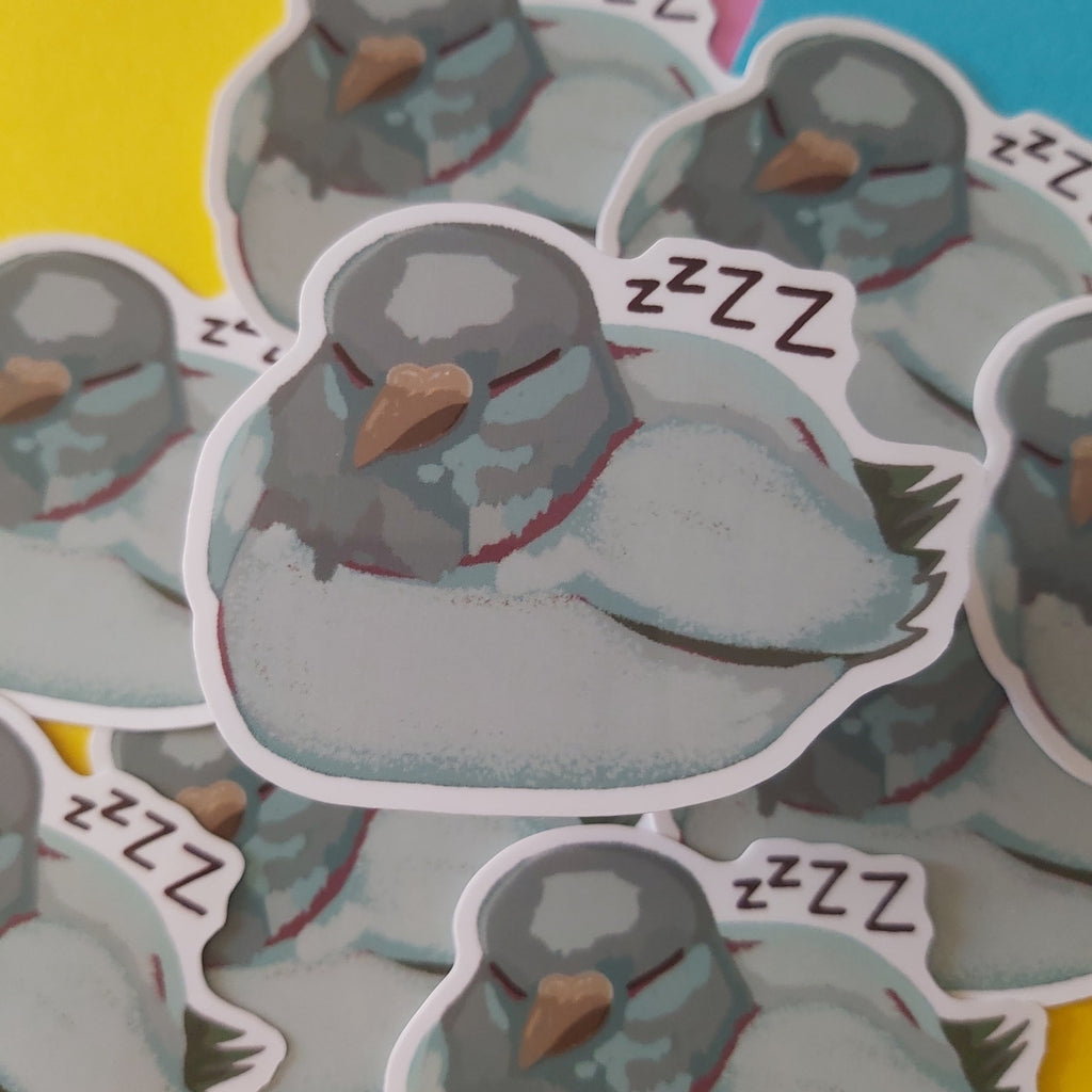 Exhausted Sleepy Pigeon, Funny Bird 2.5 Inch Vinyl Sticker Decal