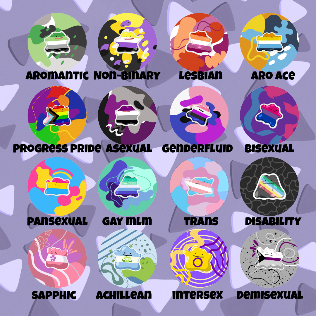 Pride Flag Ditto Pokemon Button Badge, LGBTQIA+ Pin (32mm)