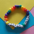 I Support LGBTQ Rainbow Beaded Pride Bracelet, Stretchy Elastic Kandi Jewelry