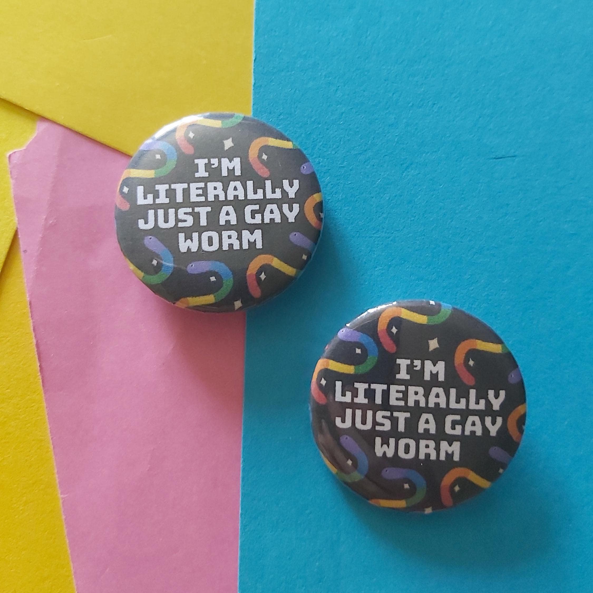 Gay Worm Pride Badge - Rainbow Gummy Worms LGBTQIA+ Pin (32mm)