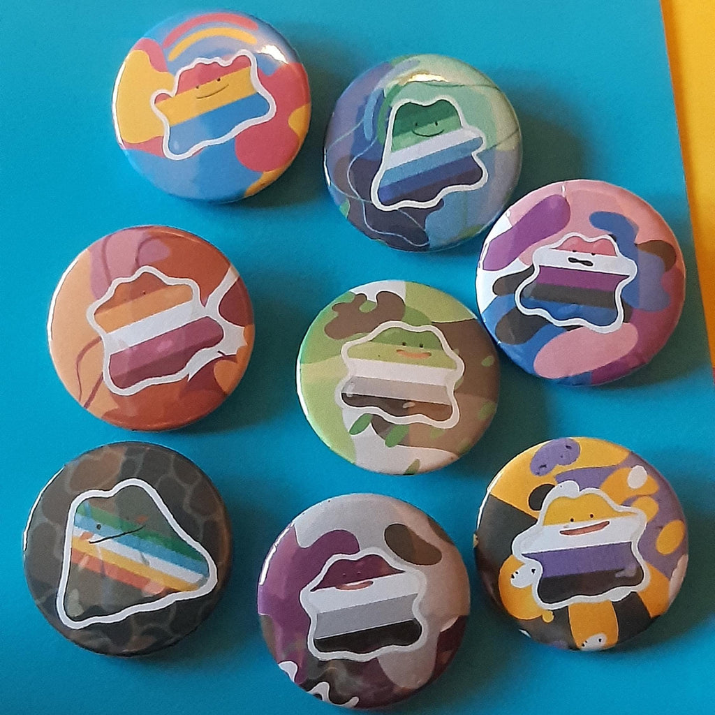 Pride Flag Ditto Pokemon Button Badge, LGBTQIA+ Pin (32mm)