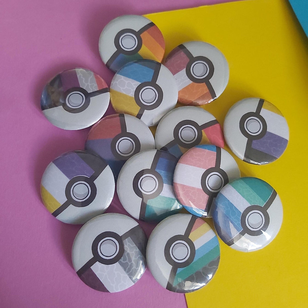 Pride Flag Pokeball Button Badge: LGBTQIA+ Queer Pokemon, Activist Pin (32mm)